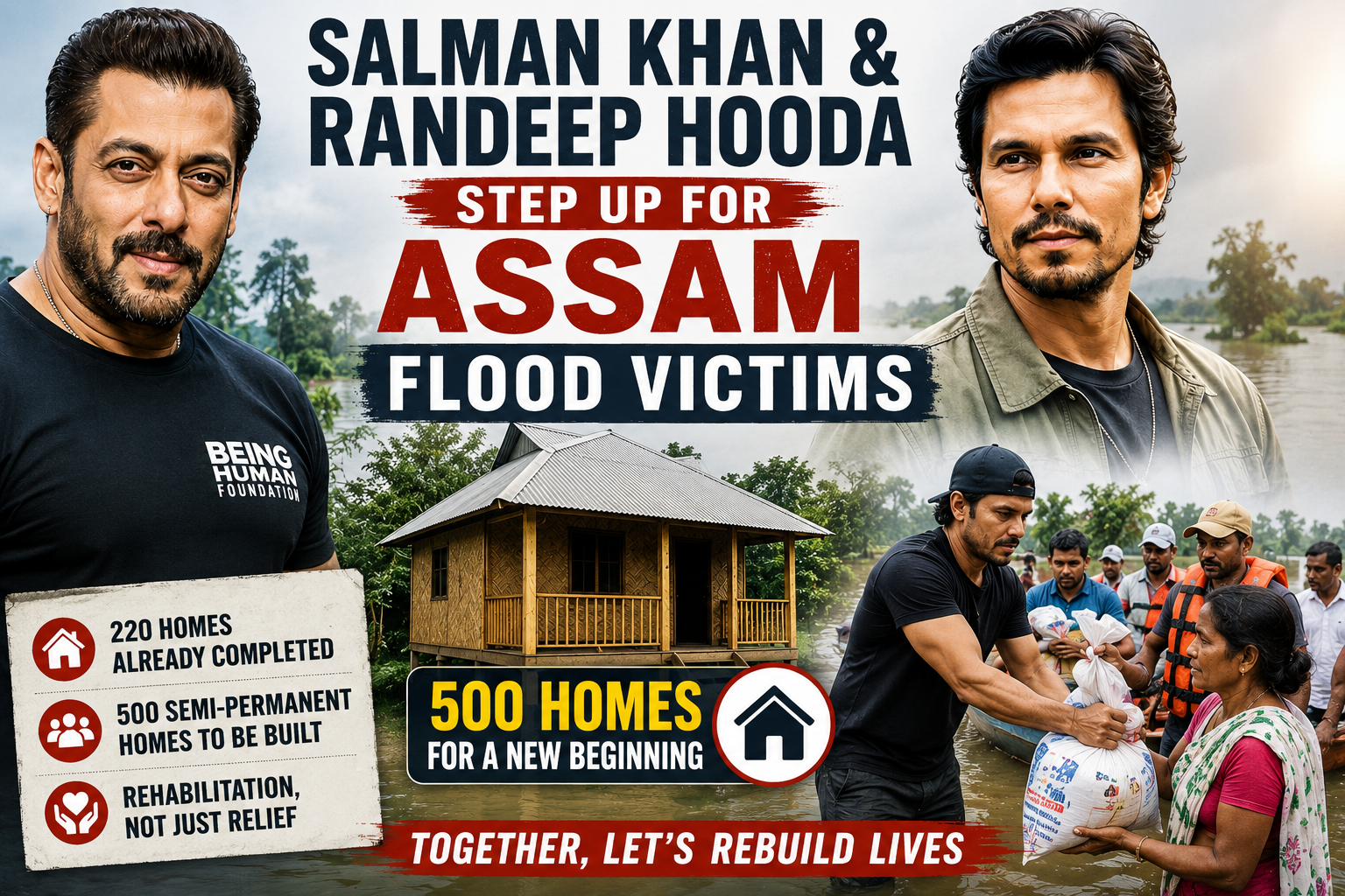 Salman Khan and Randeep Hooda Step Up for Assam Flood Victims, Pledge to Build 500 Homes