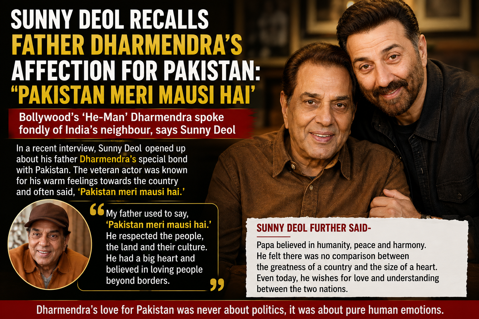 'Pakistan Meri Mausi Hai': Sunny Deol Reveals Dharmendra's Emotional Bond With Pakistan