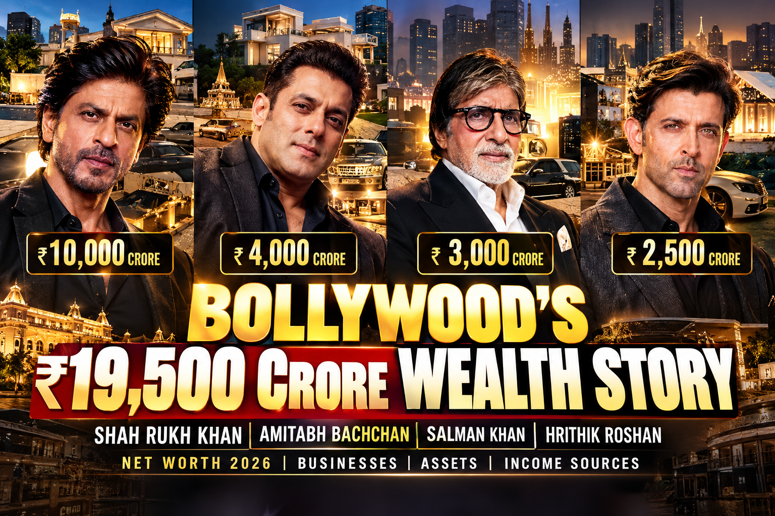 Shah Rukh Khan, Salman Khan, Amitabh Bachchan & Hrithik Roshan Net Worth: The ₹19,500 Crore Bollywood Wealth Story