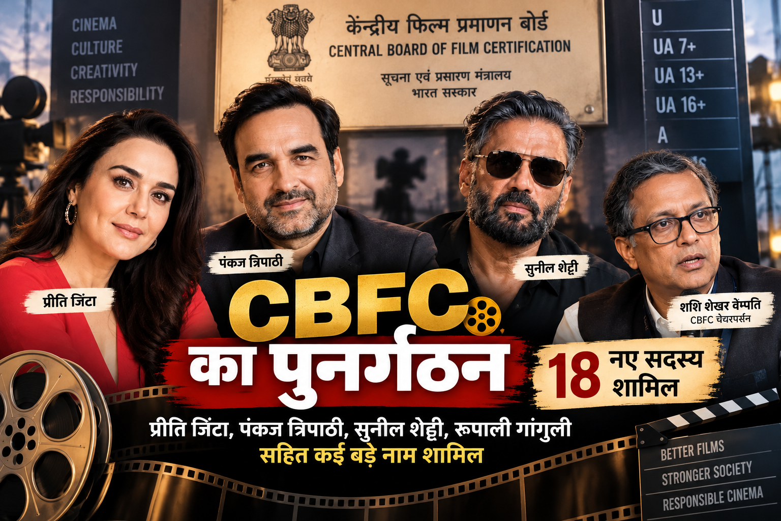 सरकार ने किया CBFC का बड़ा पुनर्गठन: प्रीति जिंटा, पंकज त्रिपाठी, सुनील शेट्टी समेत 18 नए सदस्य शामिल